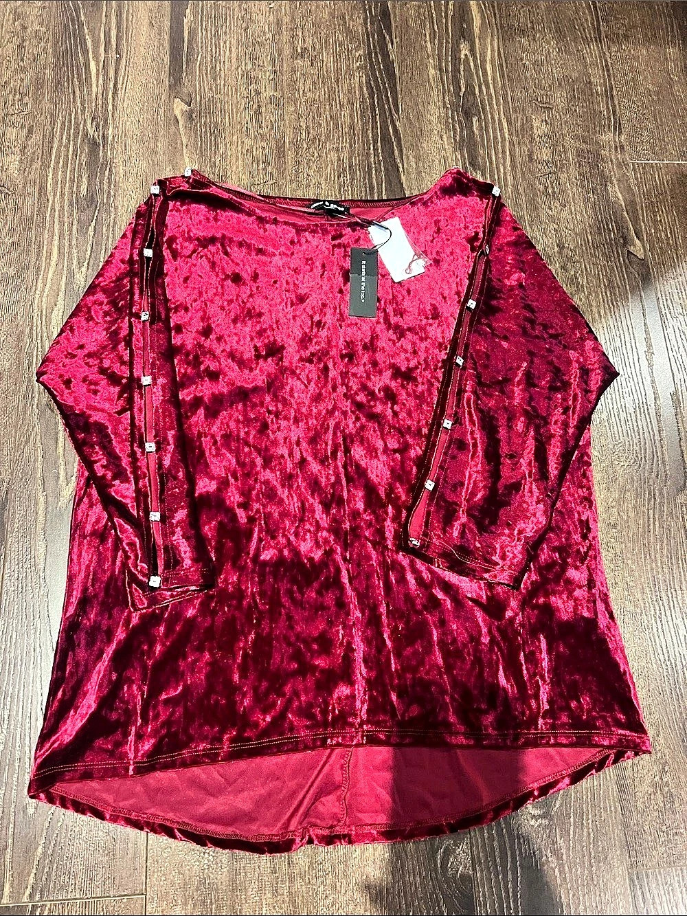 Velvet-Look Tunic Top in Red NWT